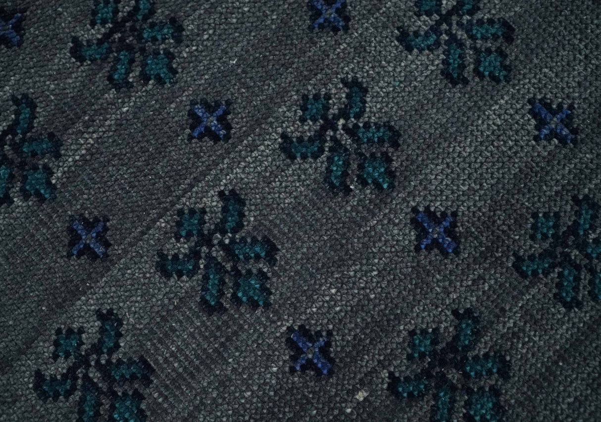 Gray and Blue Traditional Hand Knotted Antique Style low Pile Custom Made Wool Area Rug