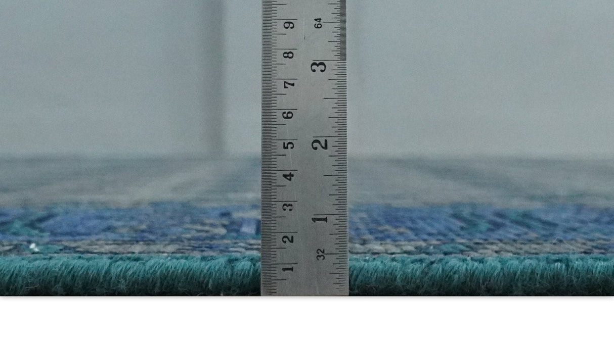 Gray and Blue Traditional Hand Knotted Antique Style low Pile Custom Made Wool Area Rug