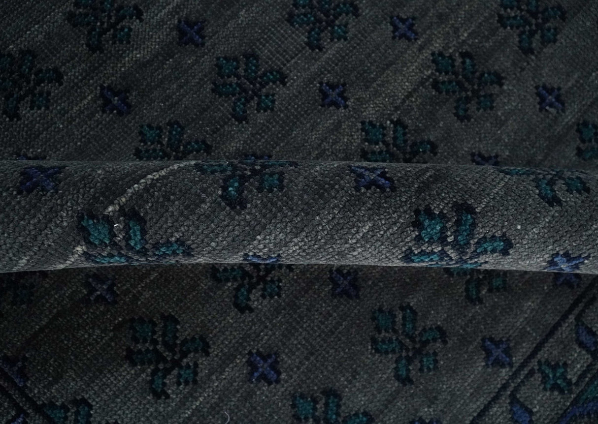 Gray and Blue Traditional Hand Knotted Antique Style low Pile Custom Made Wool Area Rug