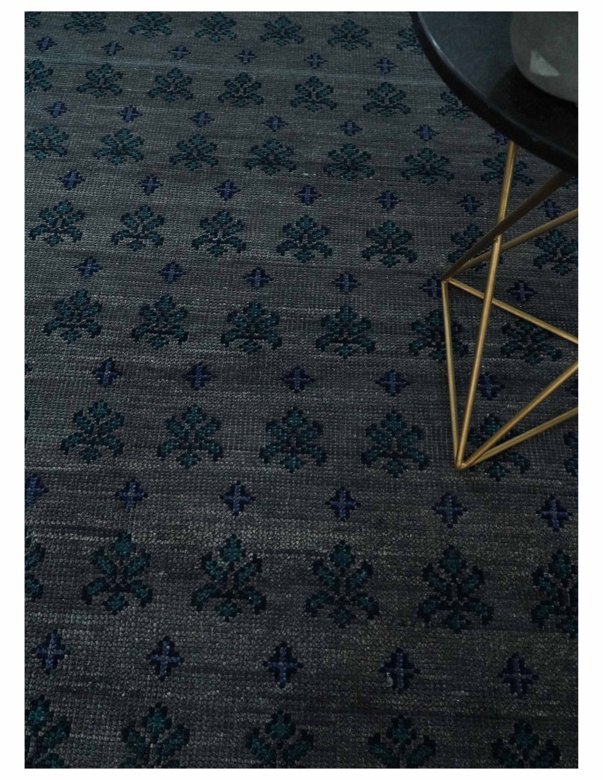 Gray and Blue Traditional Hand Knotted Antique Style low Pile Custom Made Wool Area Rug