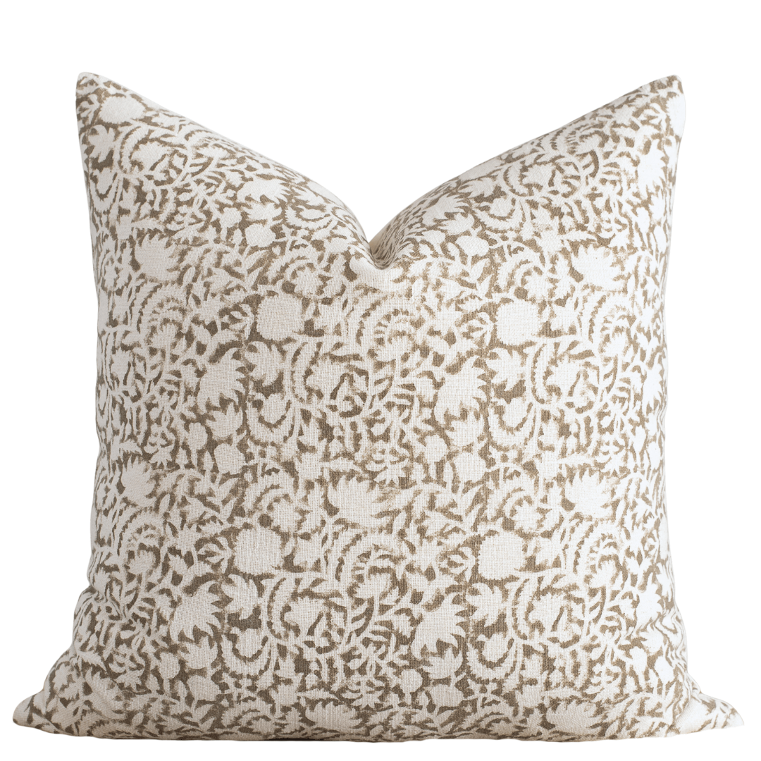 Ochre Floral Block Printed Pillow Cover | Mustard