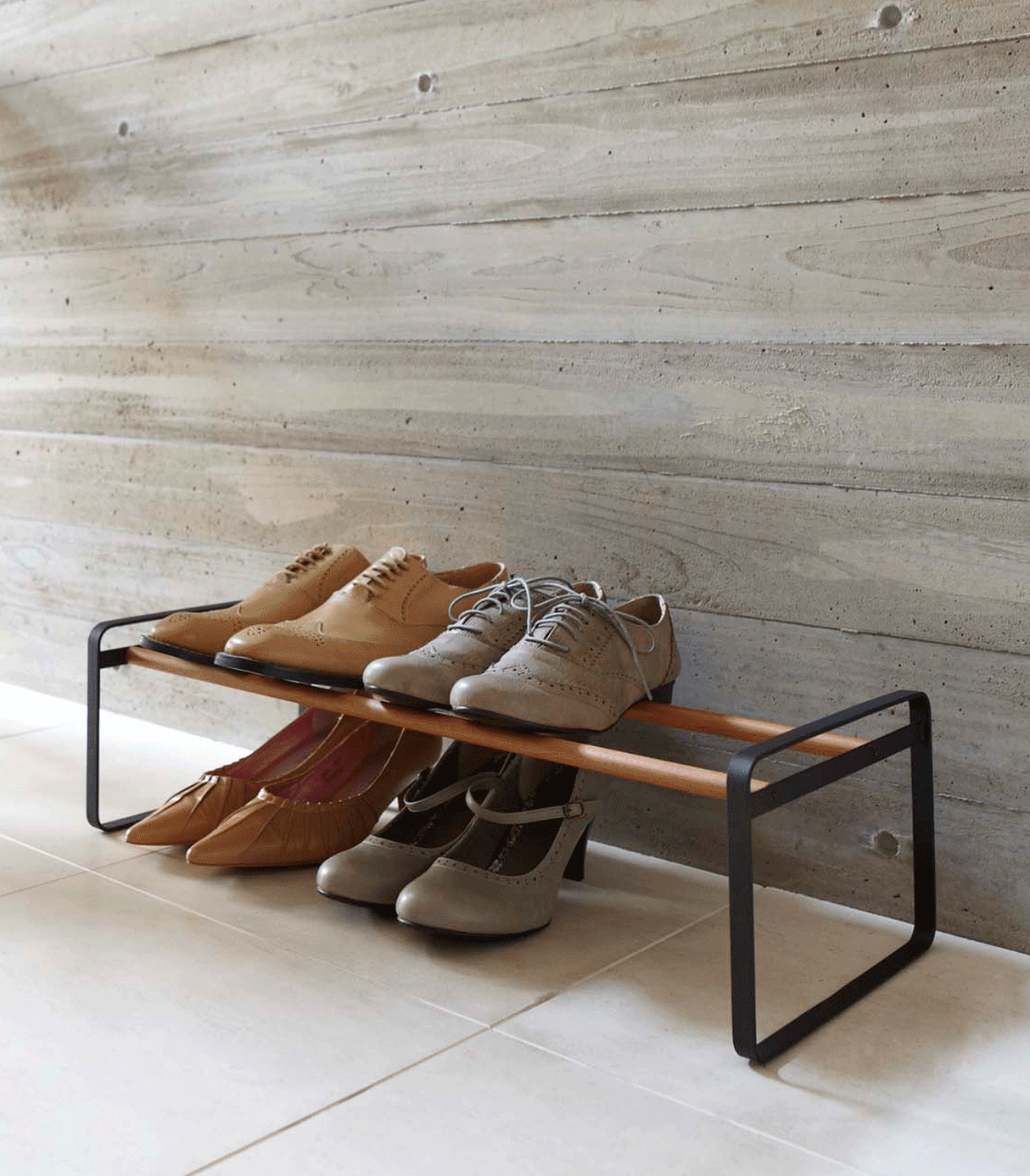 Stackable Shoe Rack (7" H) - Steel + Wood