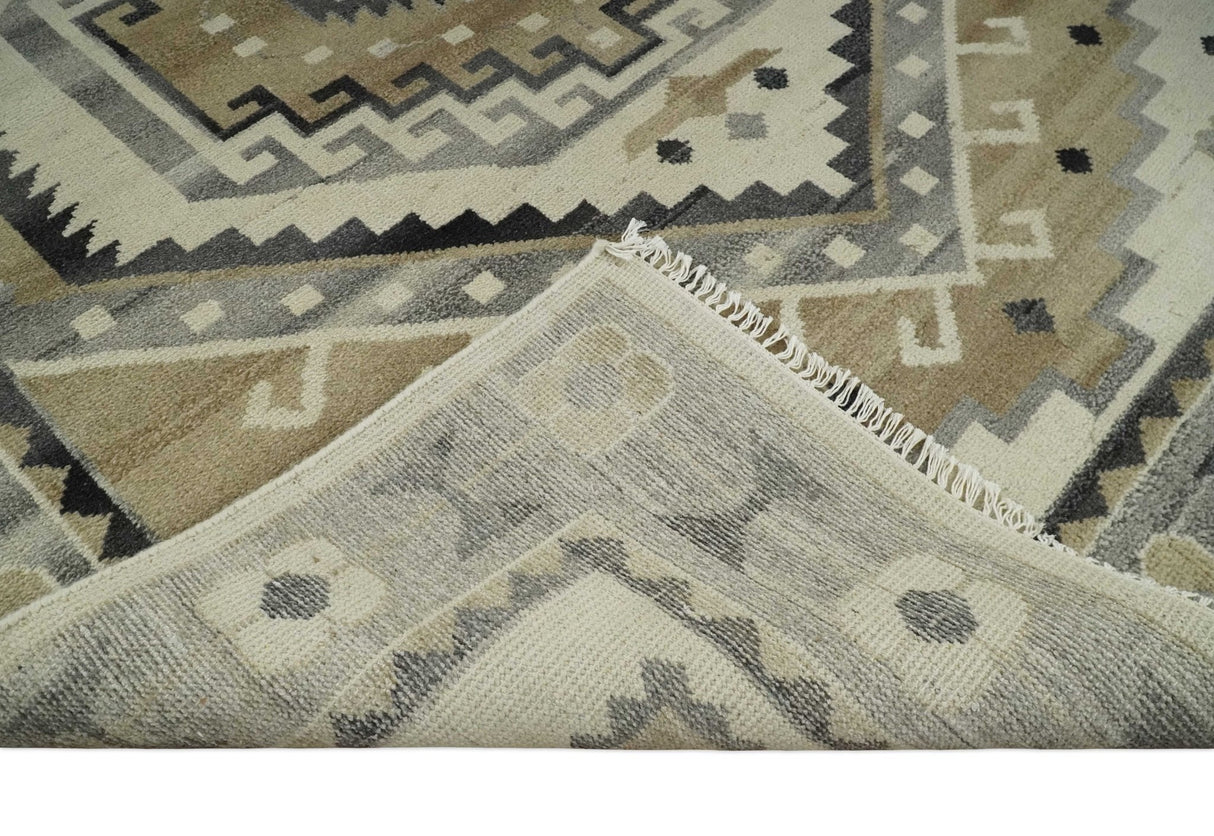 Custom Made Natural Wool Hand Knotted Ivory, Beige and Charcoal Traditional Area Rug, Kids, Living Room and Bedroom Rug