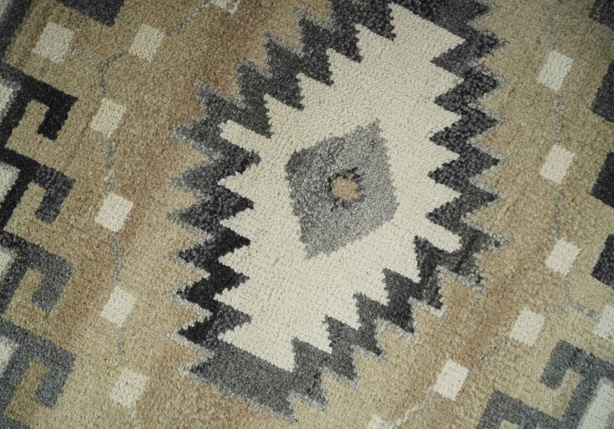 Custom Made Natural Wool Hand Knotted Ivory, Beige and Charcoal Traditional Area Rug, Kids, Living Room and Bedroom Rug