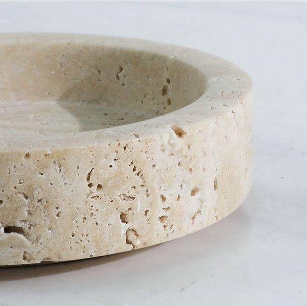 Natura Stone Travertine Round Shallow Tray, 8"D x 2"H