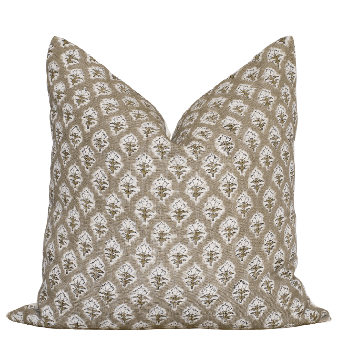 Rhea Floral Block Printed Pillow Cover | Mustard