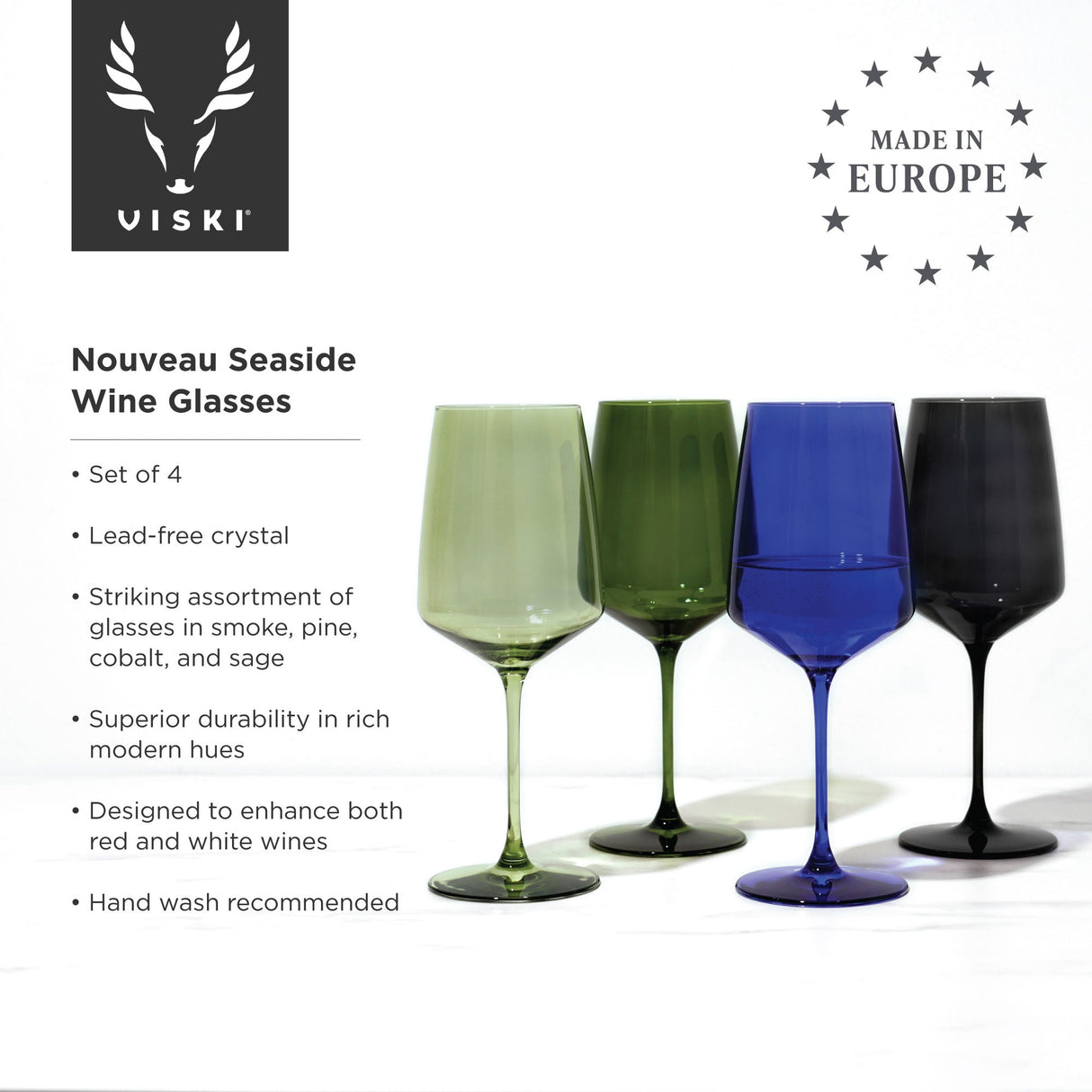 Reserve Nouveau Crystal Wine Glasses in Seaside Set of 4