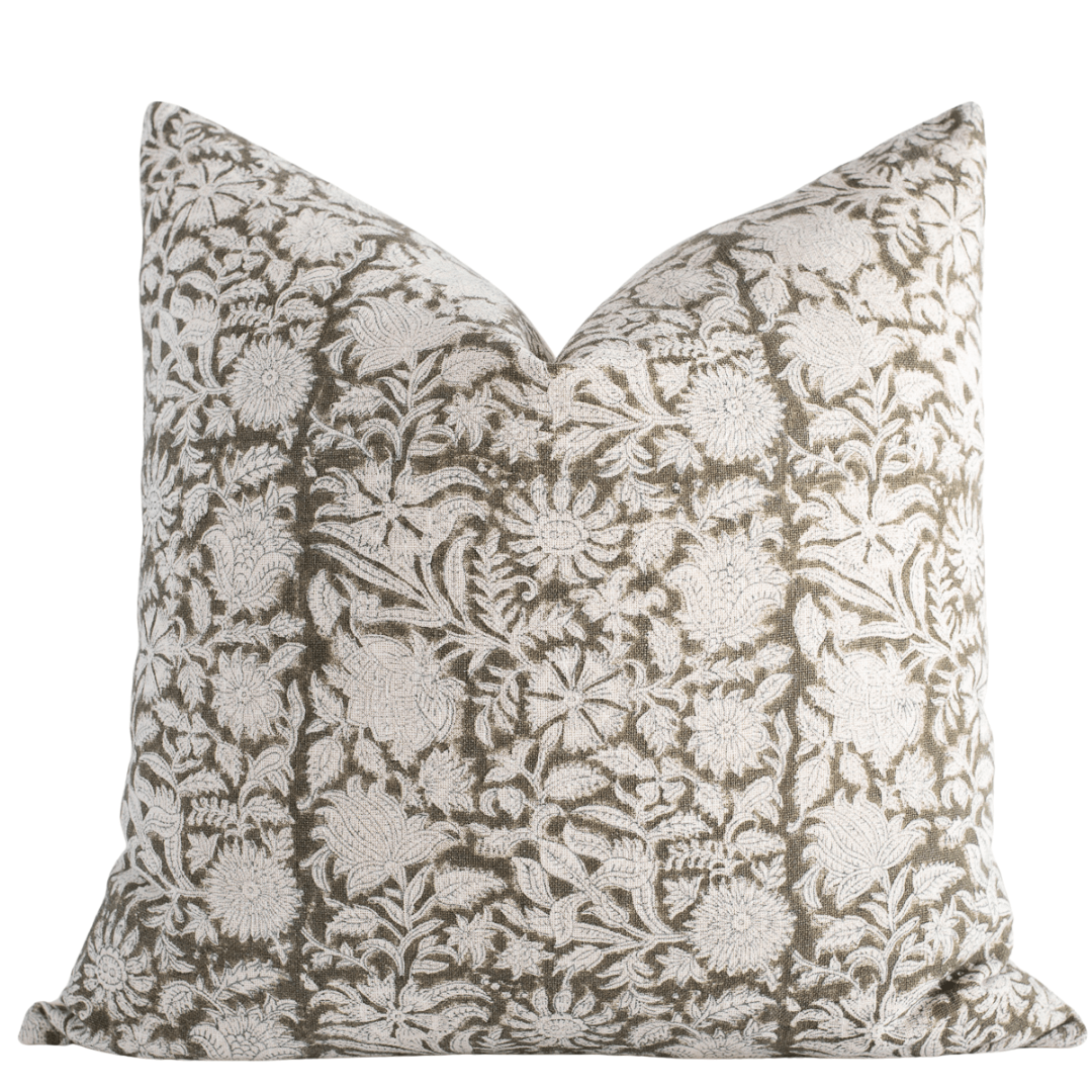 Jardim Floral Block Printed Pillow Cover | Olive