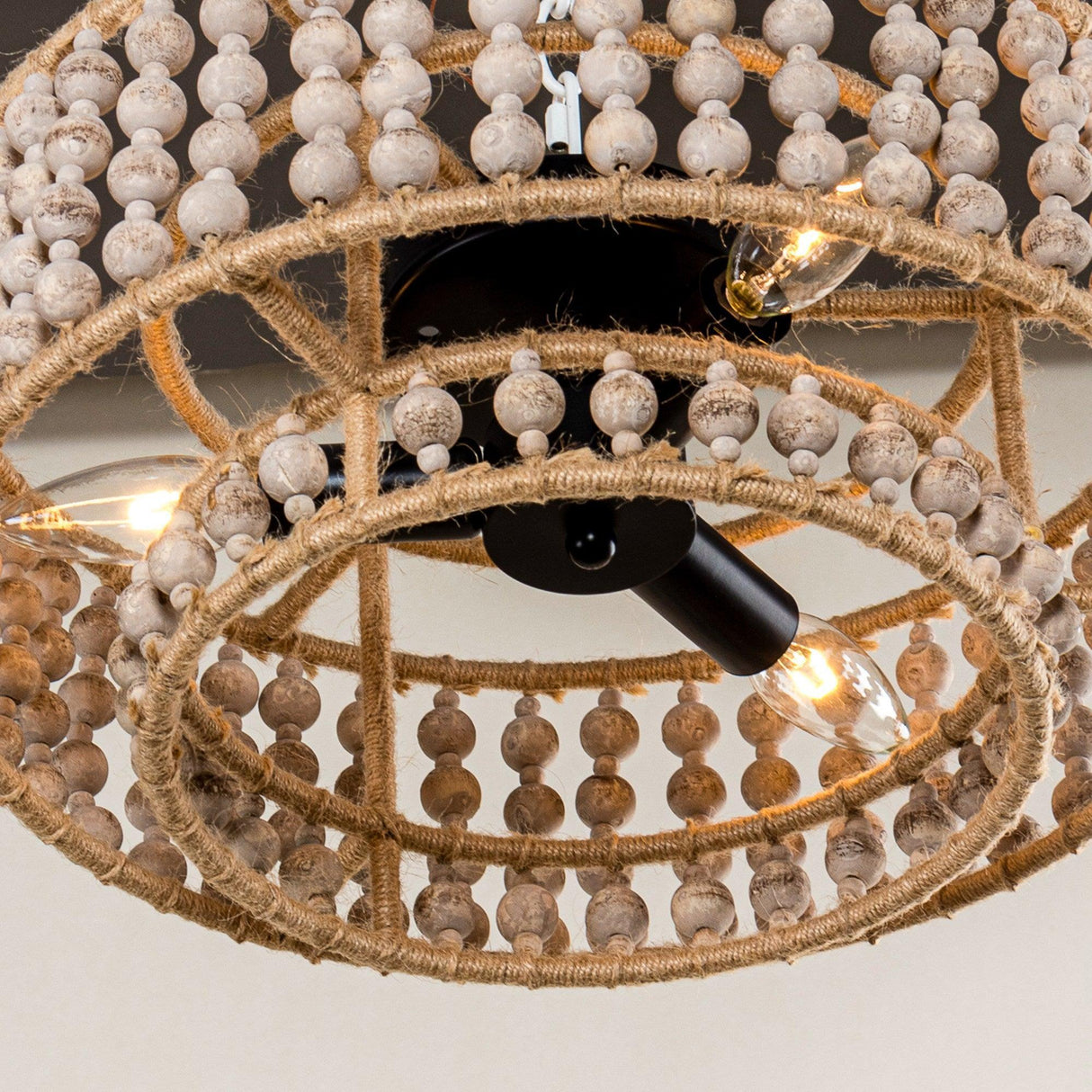 Farmhouse 3-Light Wood Beaded Flush Mount Ceiling Lights