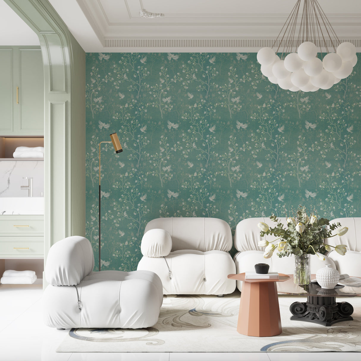 Chinoiserie Magnolia Bird Wallpaper Peel and Stick