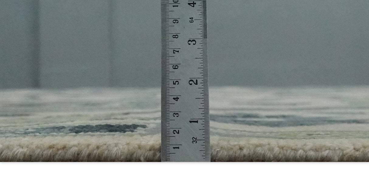 Beige, Charcoal and Green Hand knotted Oushak Traditional Wool Area Rug