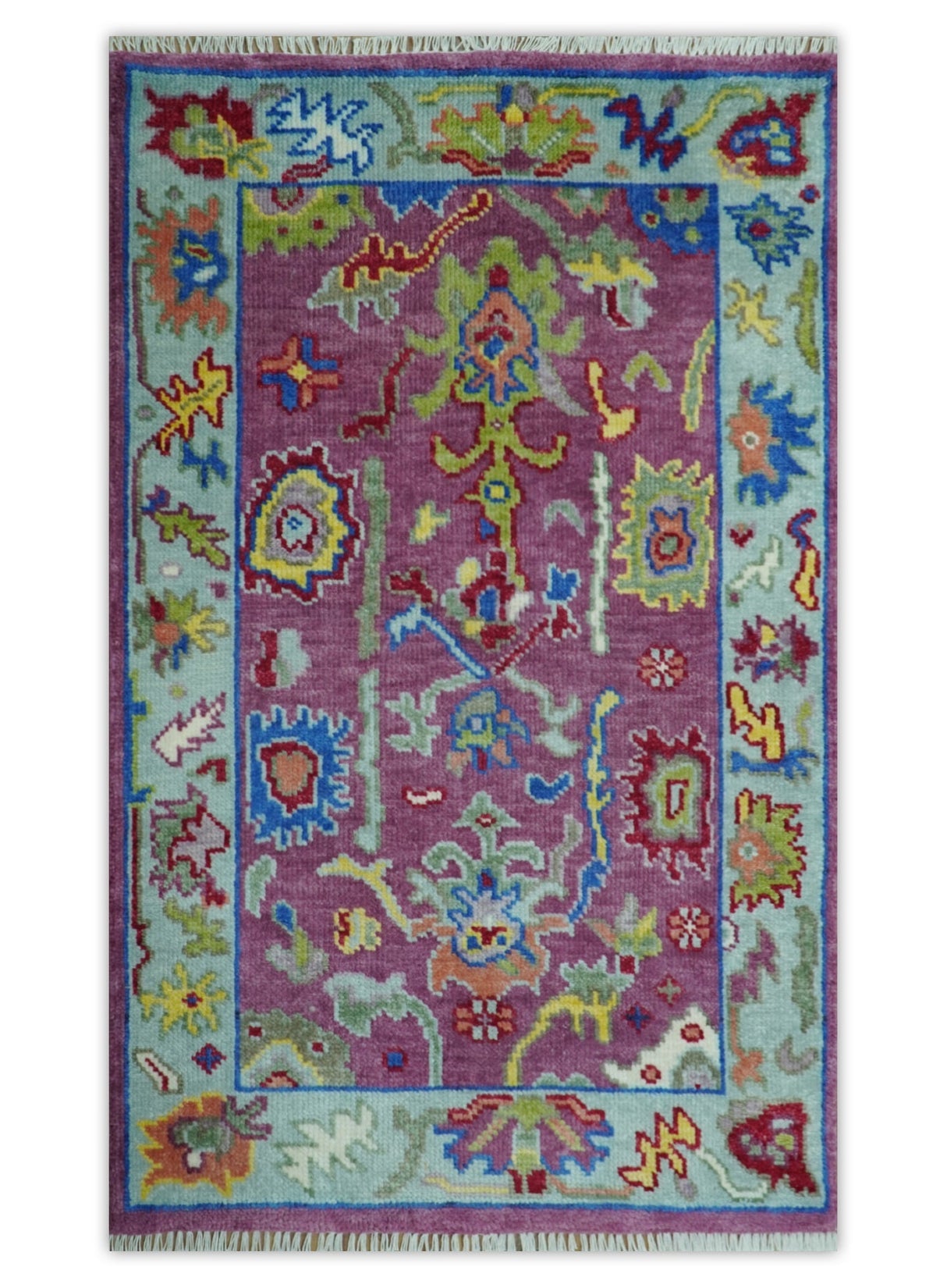 Pink Oushak Rug Wool Blue Colorful Hand knotted Traditional Oushak Custom Made wool Area Rug