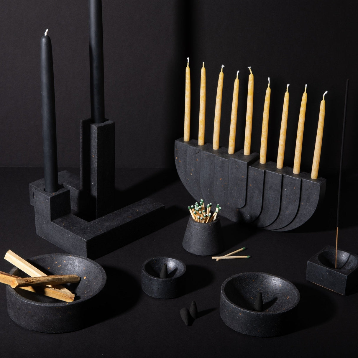 Round Incense Holder | Black Terrazzo