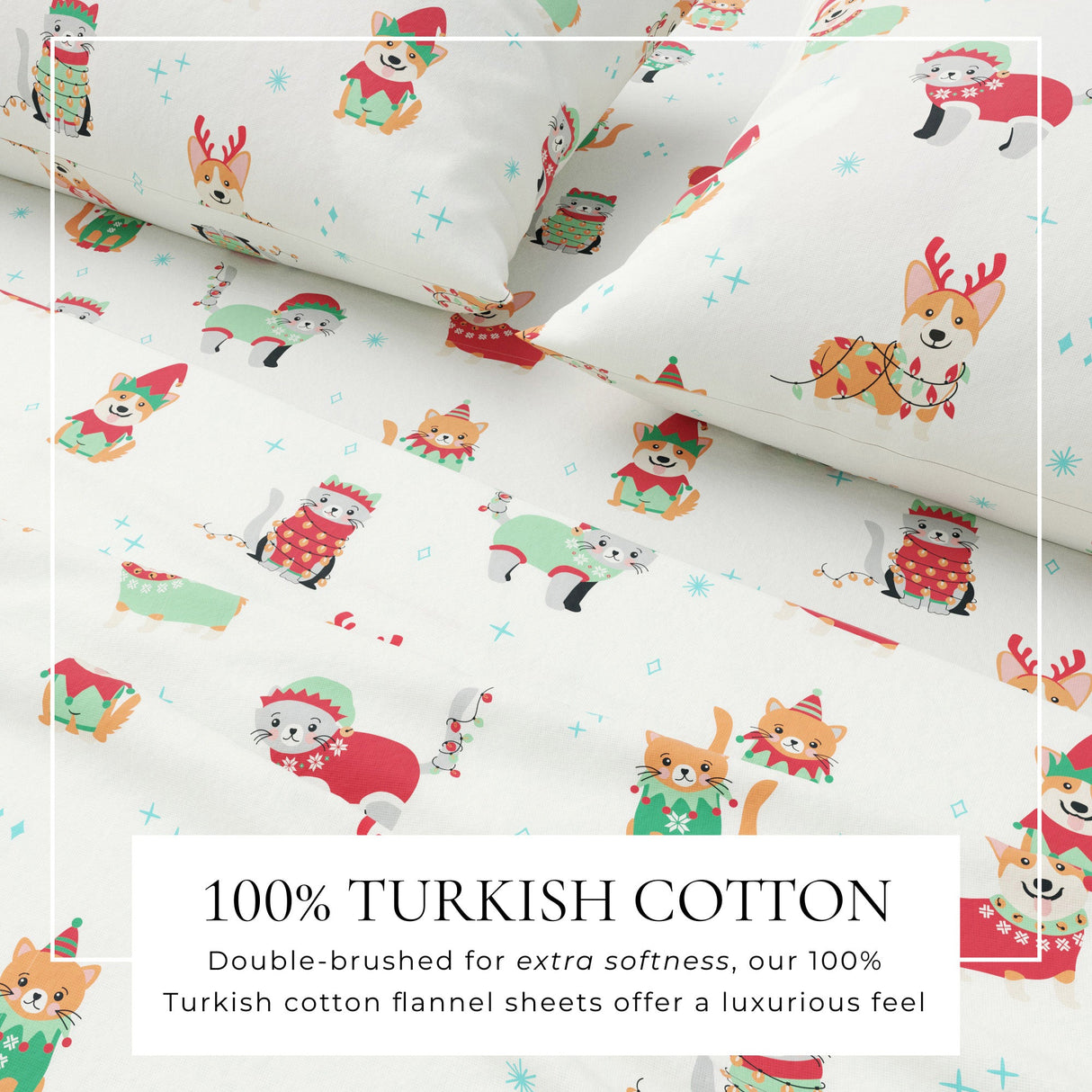 4-Piece Turkish Cotton Christmas Flannel Sheet - Whittaker Collection