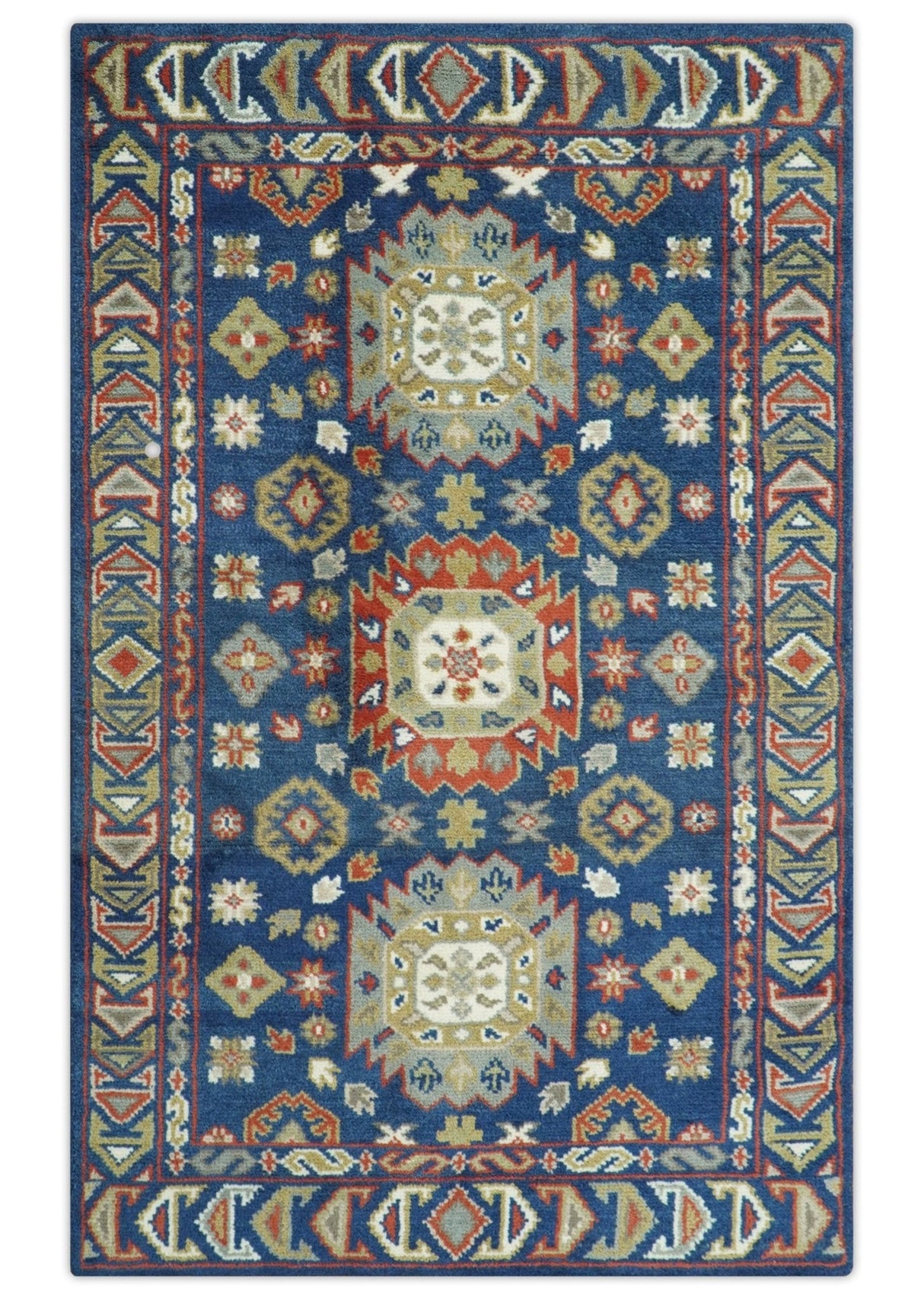 Red, Brown and Olive Traditional Hand knotted Custom Made Wool Area Rug