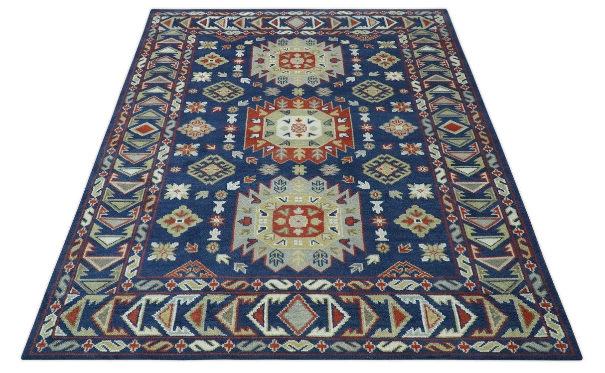 Red, Brown and Olive Traditional Hand knotted Custom Made Wool Area Rug