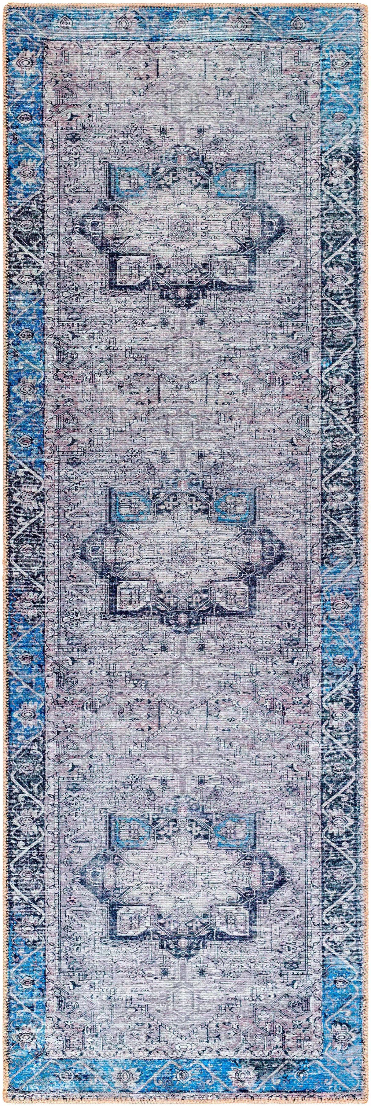 Rosman Blue&Beige - Promo Washable Area Rug - Clearance