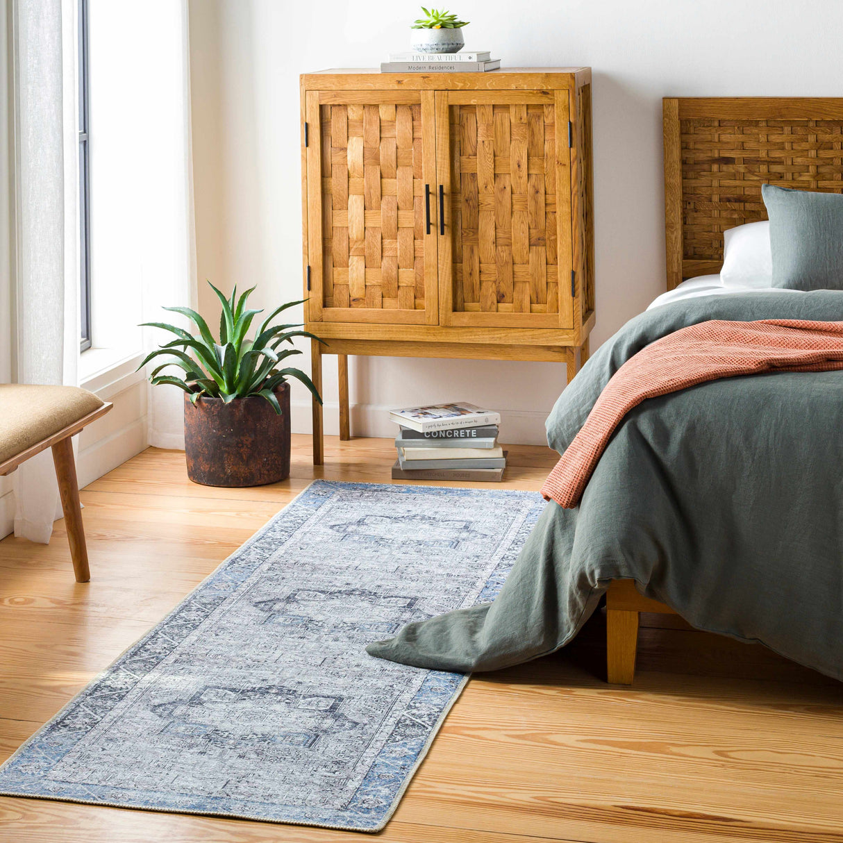 Rosman Blue&Beige - Promo Washable Area Rug - Clearance