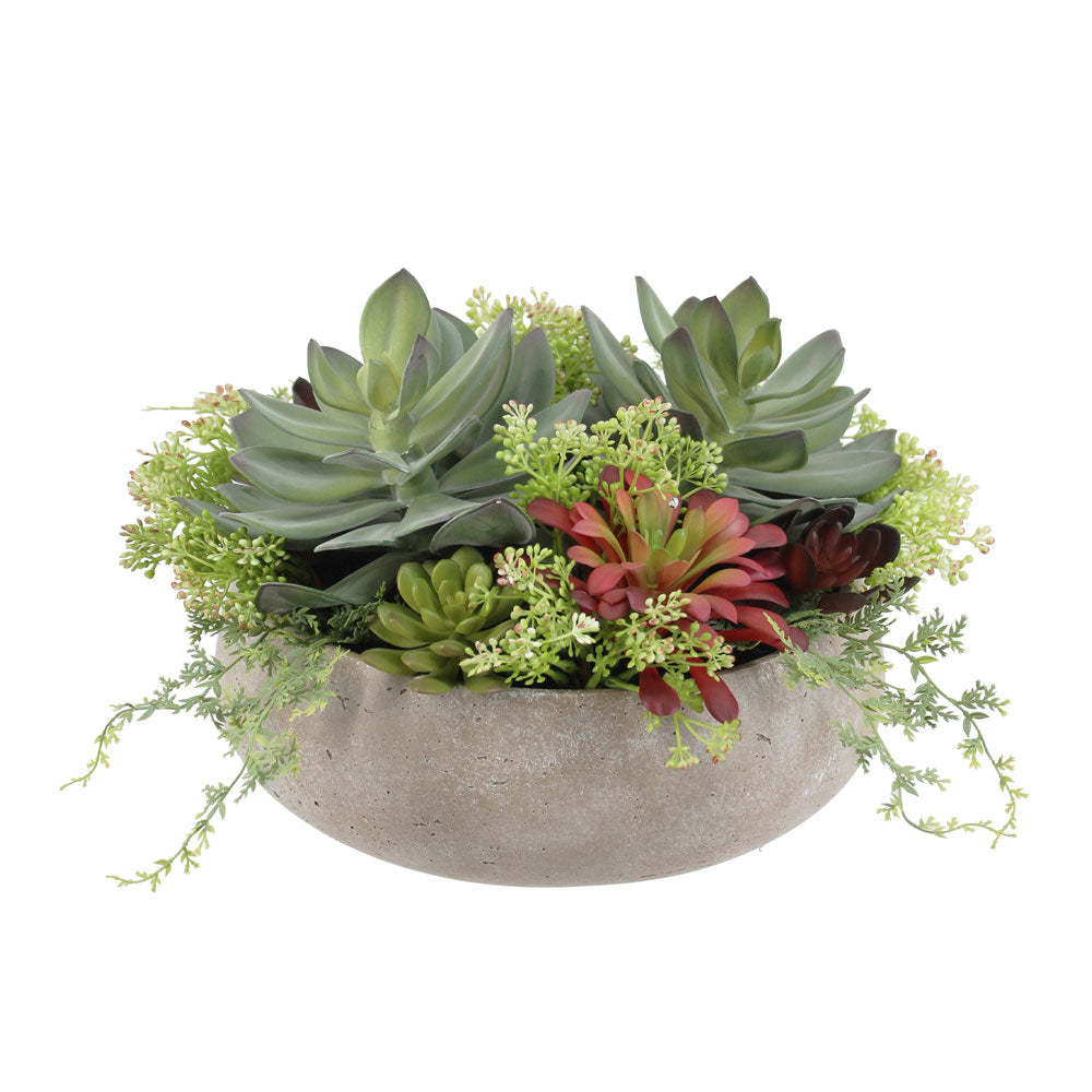 Round Artificial Succulent Arrangement, Natural Planter