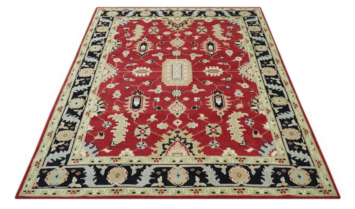 Rust, Olive and Black Hand Knotted Traditional Oriental Custom Made Wool Area Rug