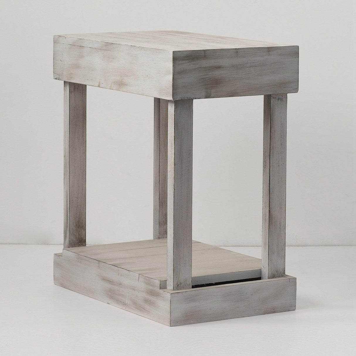 Rustic Wood Square Side Table with Shelf