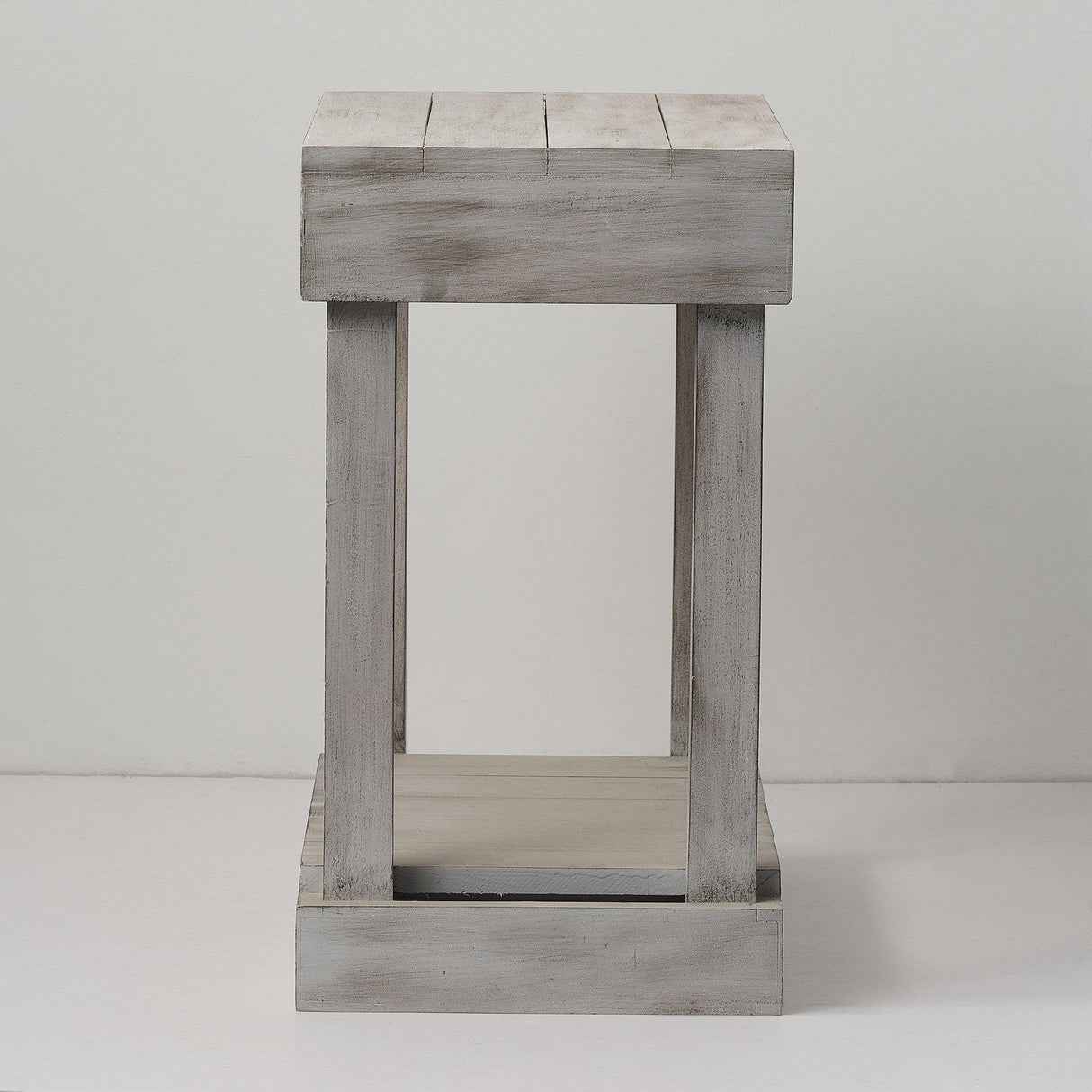 Rustic Wood Square Side Table with Shelf