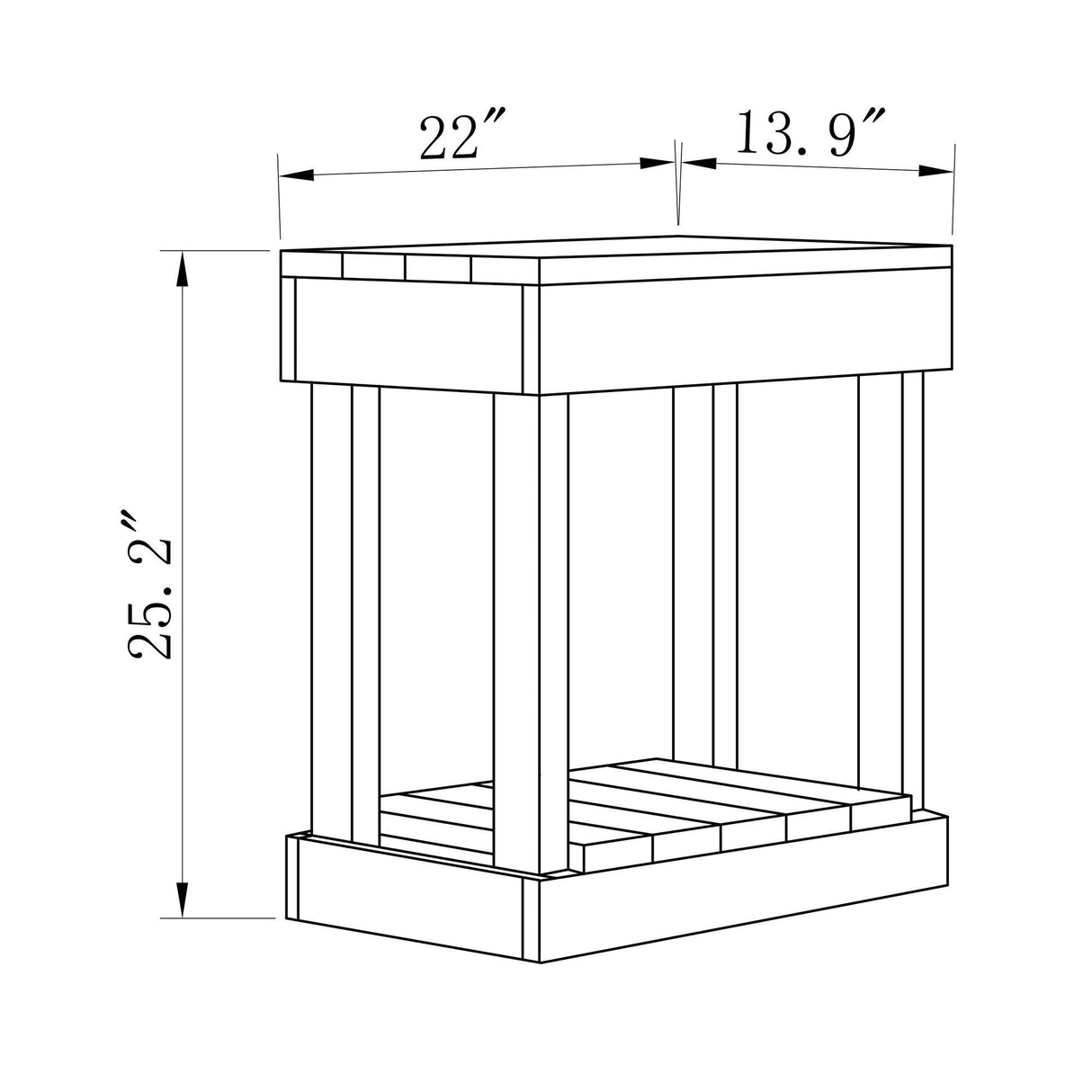 Rustic Wood Square Side Table with Shelf