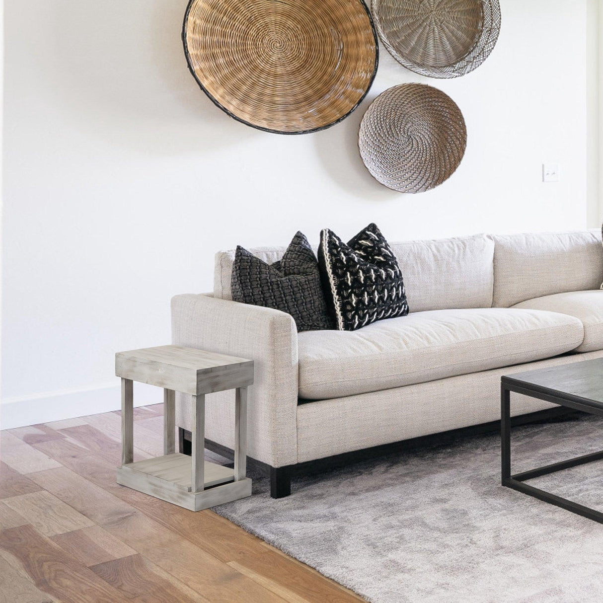 Rustic Wood Square Side Table with Shelf