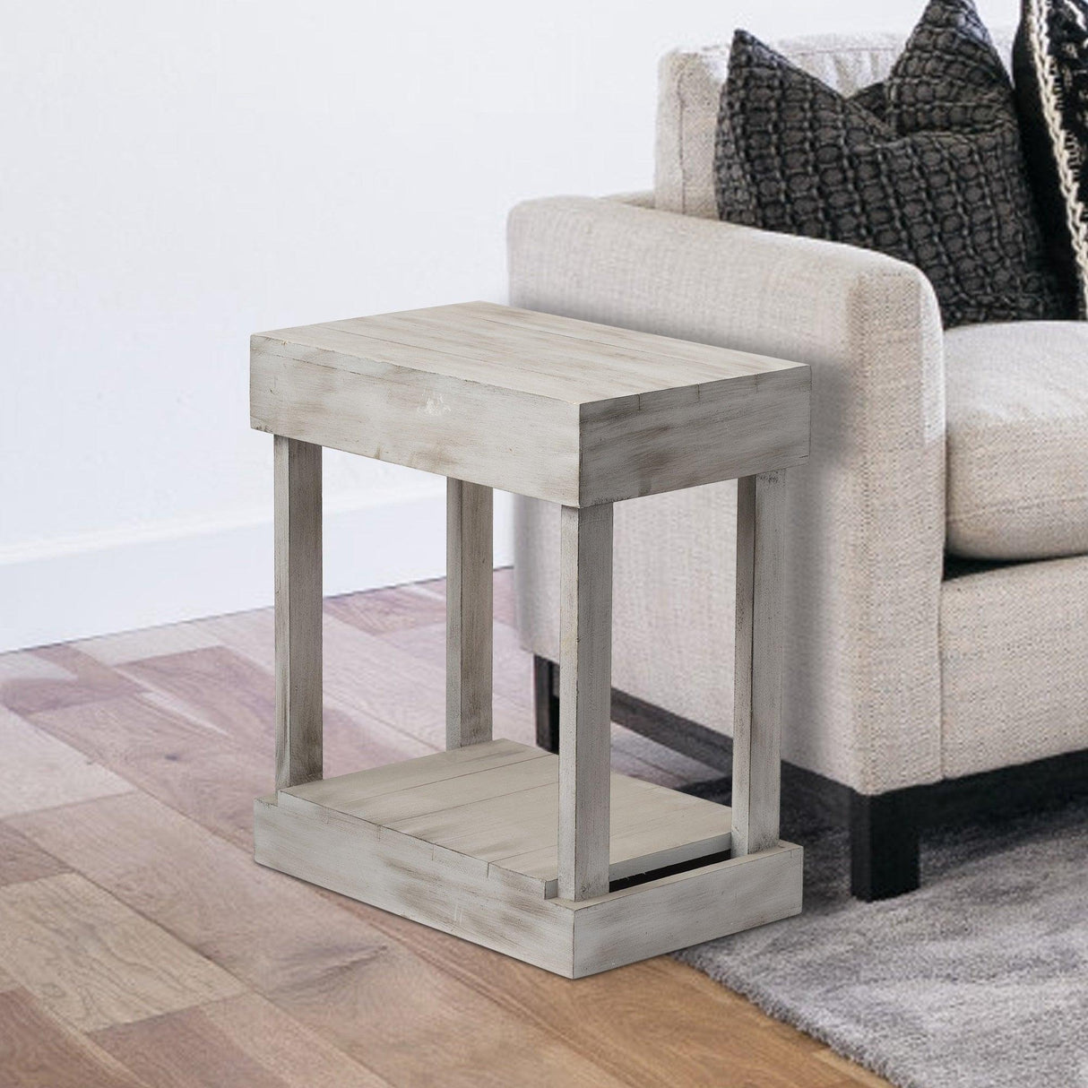 Rustic Wood Square Side Table with Shelf