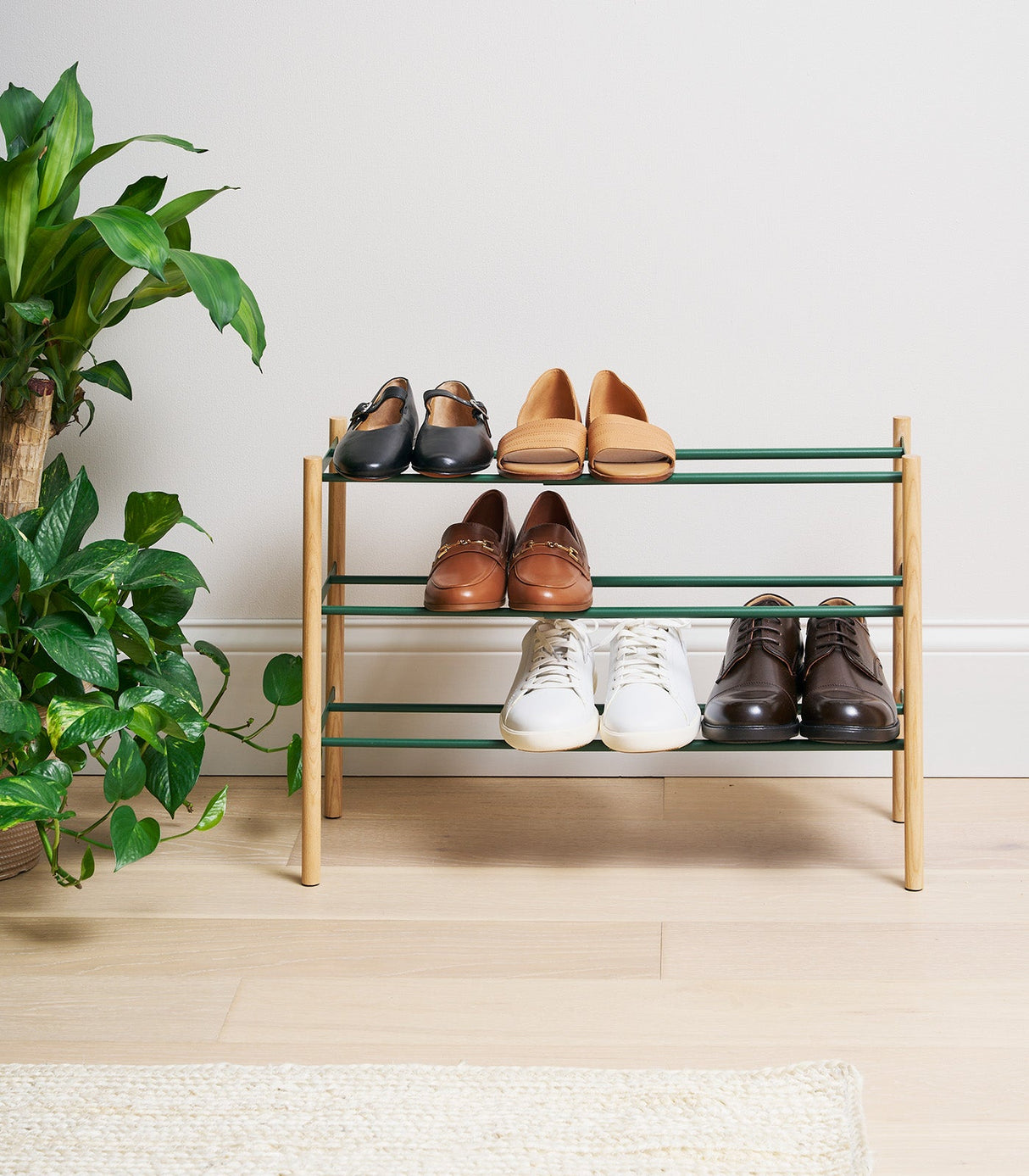 Expandable Shoe Rack (18" H) - Steel + Wood