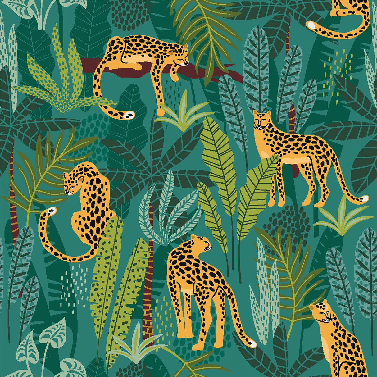 Tropical Leopard Jungle Wallpaper - Bold Leaves & Leopard Print on Green Background