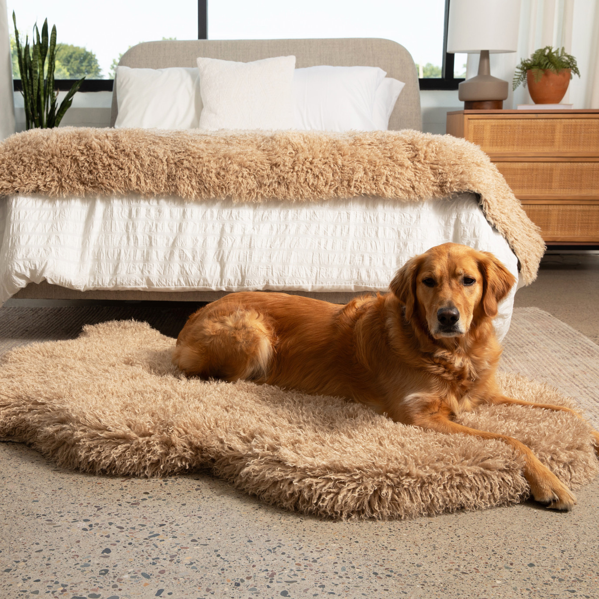PupRug® Luxe Faux Fur Orthopedic Dog Bed - Plush Sheep Tan