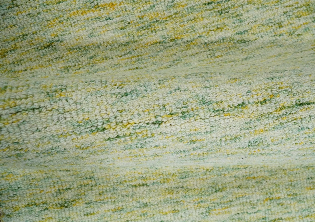 Custom Made Solid Moss Green Ivory and Gold Abstract Hand Tufted Natural Wool Area Rug