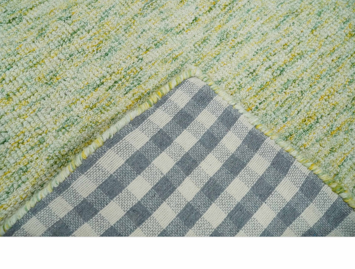 Custom Made Solid Moss Green Ivory and Gold Abstract Hand Tufted Natural Wool Area Rug