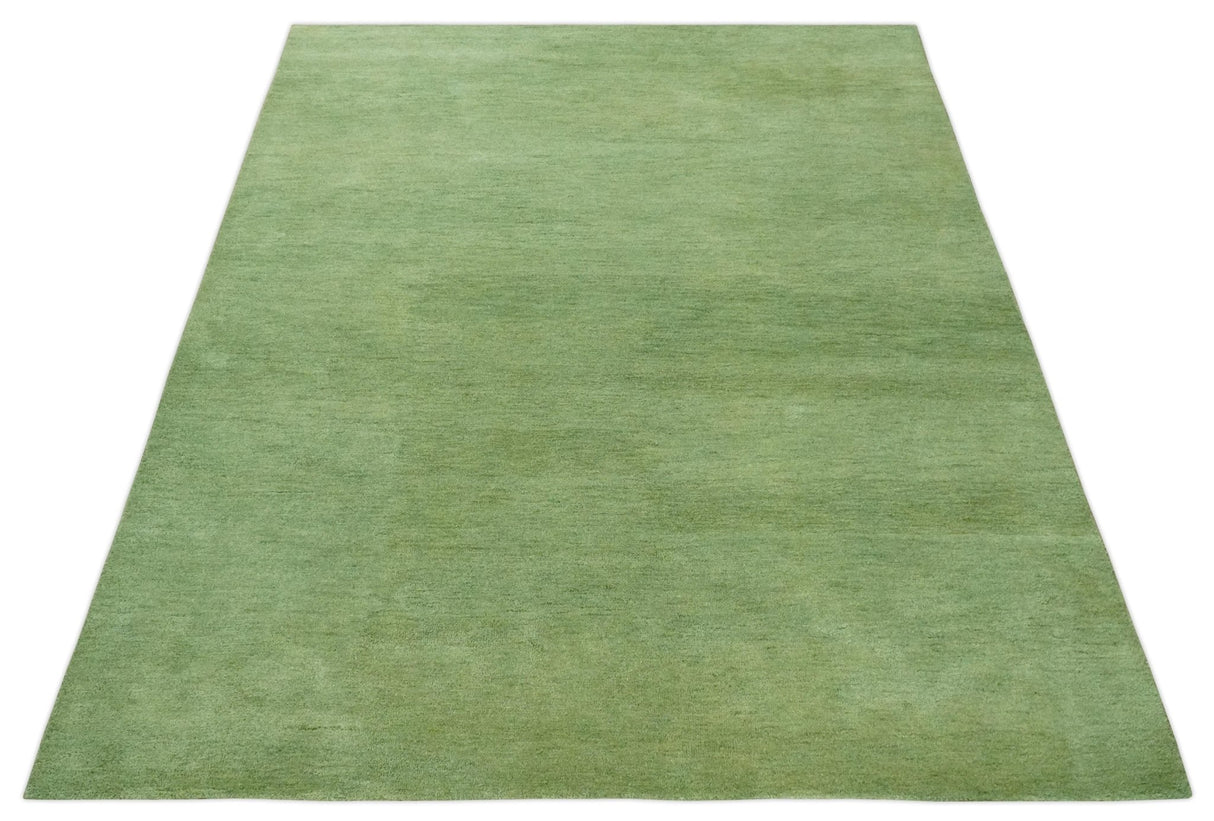 Custom Made solid Green Woolen Hand Tufted contemporary area Rug
