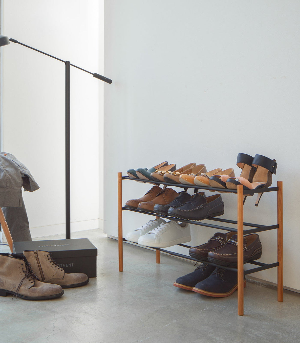 Expandable Shoe Rack (18" H) - Steel + Wood
