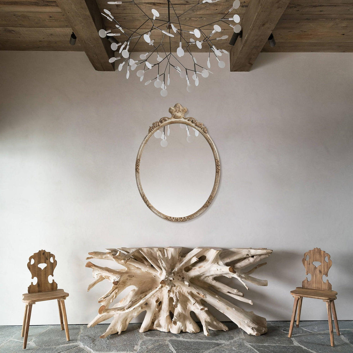 Traditioanl Oval Mirror With Wood Frame Rustic Decor Wall Mirror