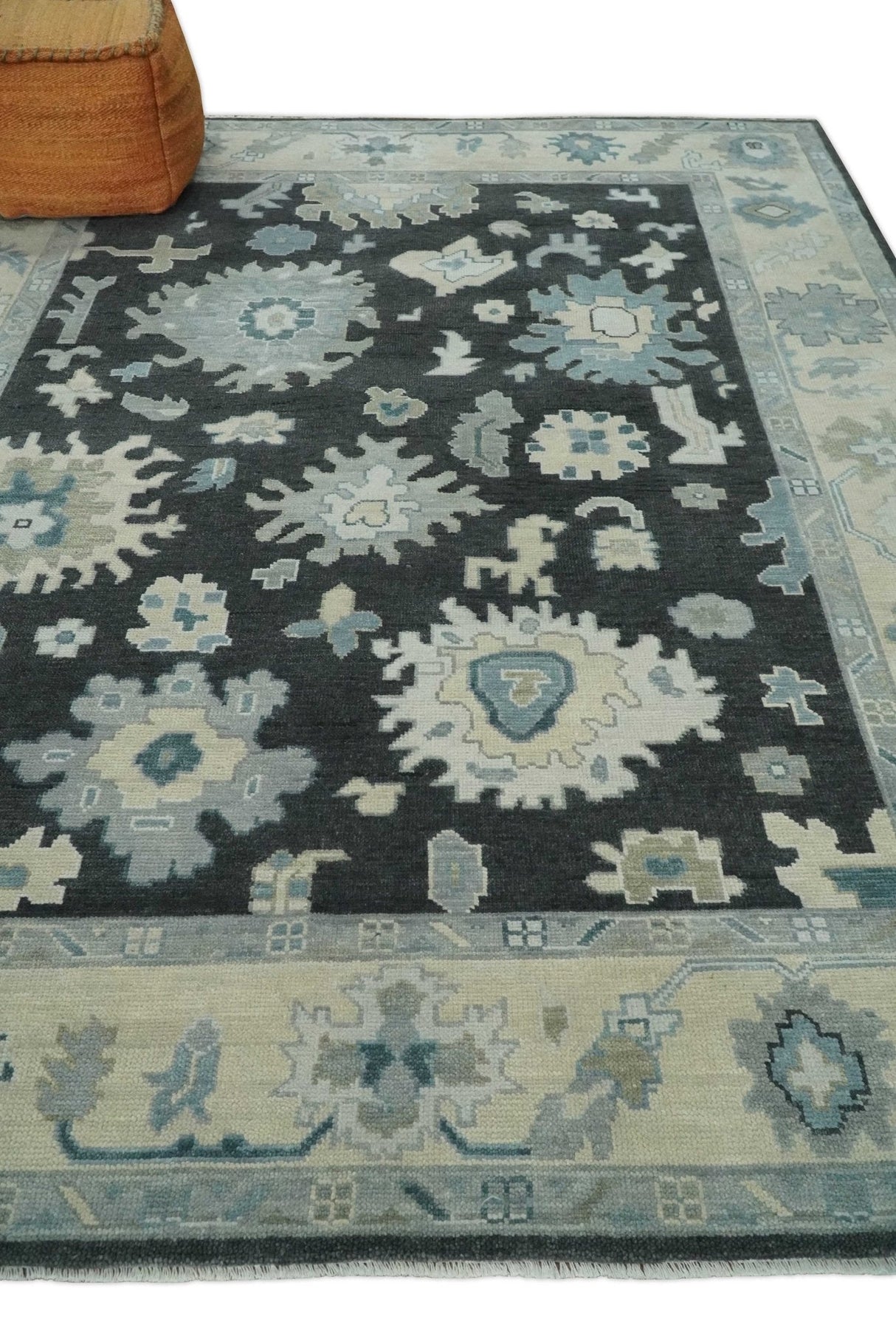 Antique look Black, Beige and Silver Hand Knotted Traditional Oushak Multi Size Wool Area Rug