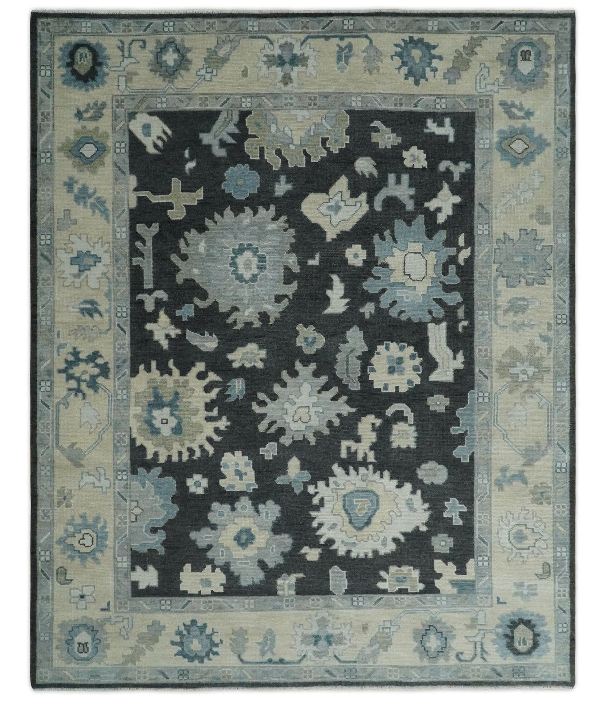 Antique look Black, Beige and Silver Hand Knotted Traditional Oushak Multi Size Wool Area Rug