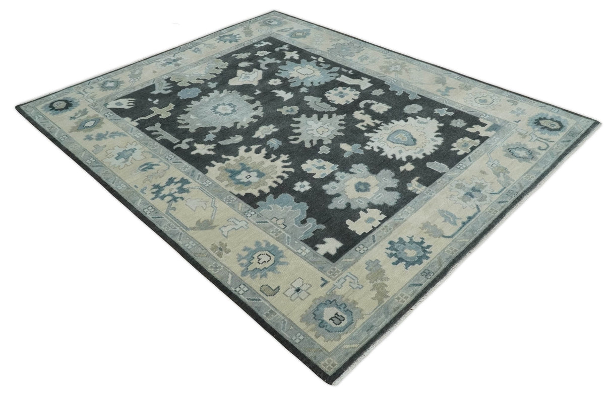 Antique look Black, Beige and Silver Hand Knotted Traditional Oushak Multi Size Wool Area Rug