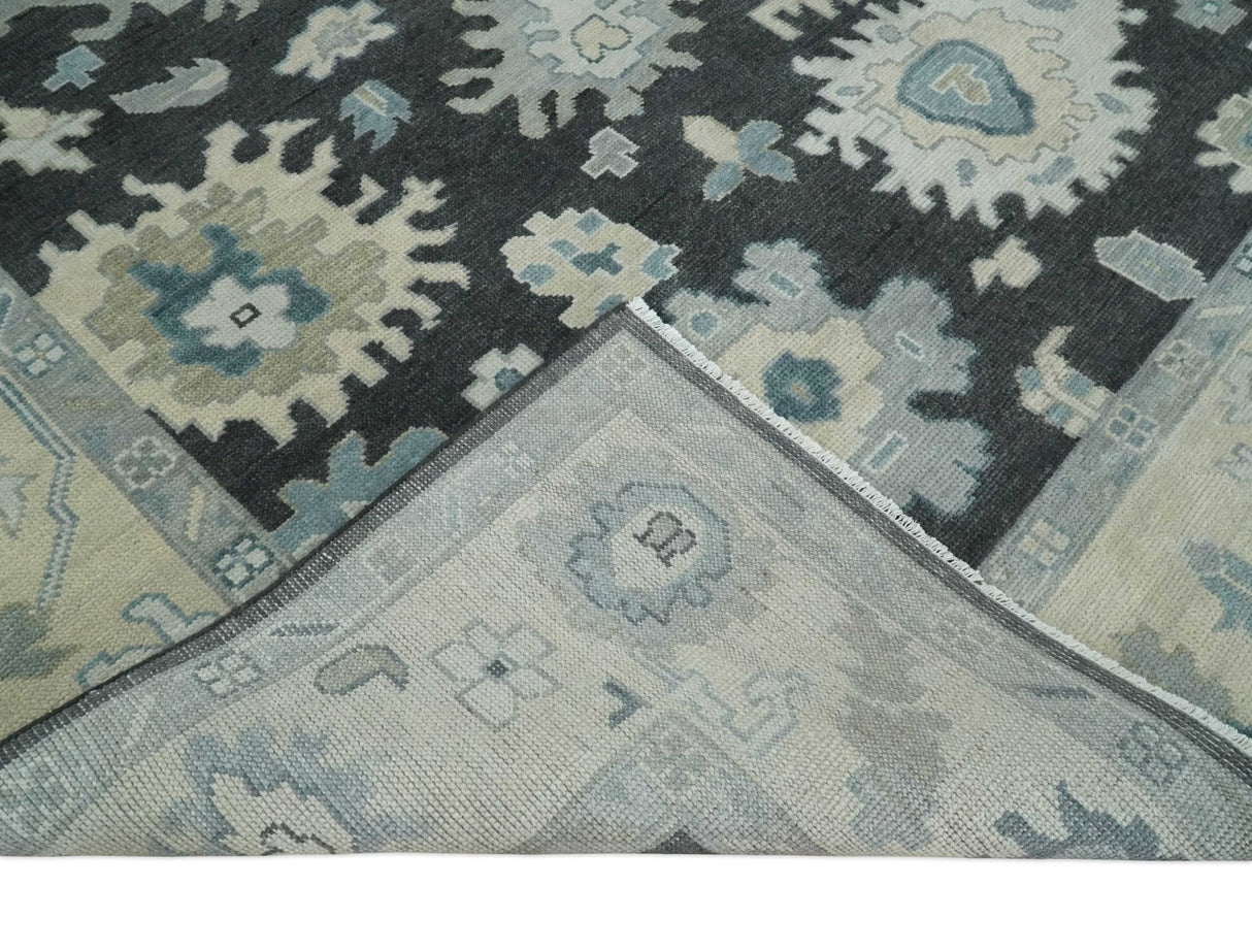 Antique look Black, Beige and Silver Hand Knotted Traditional Oushak Multi Size Wool Area Rug