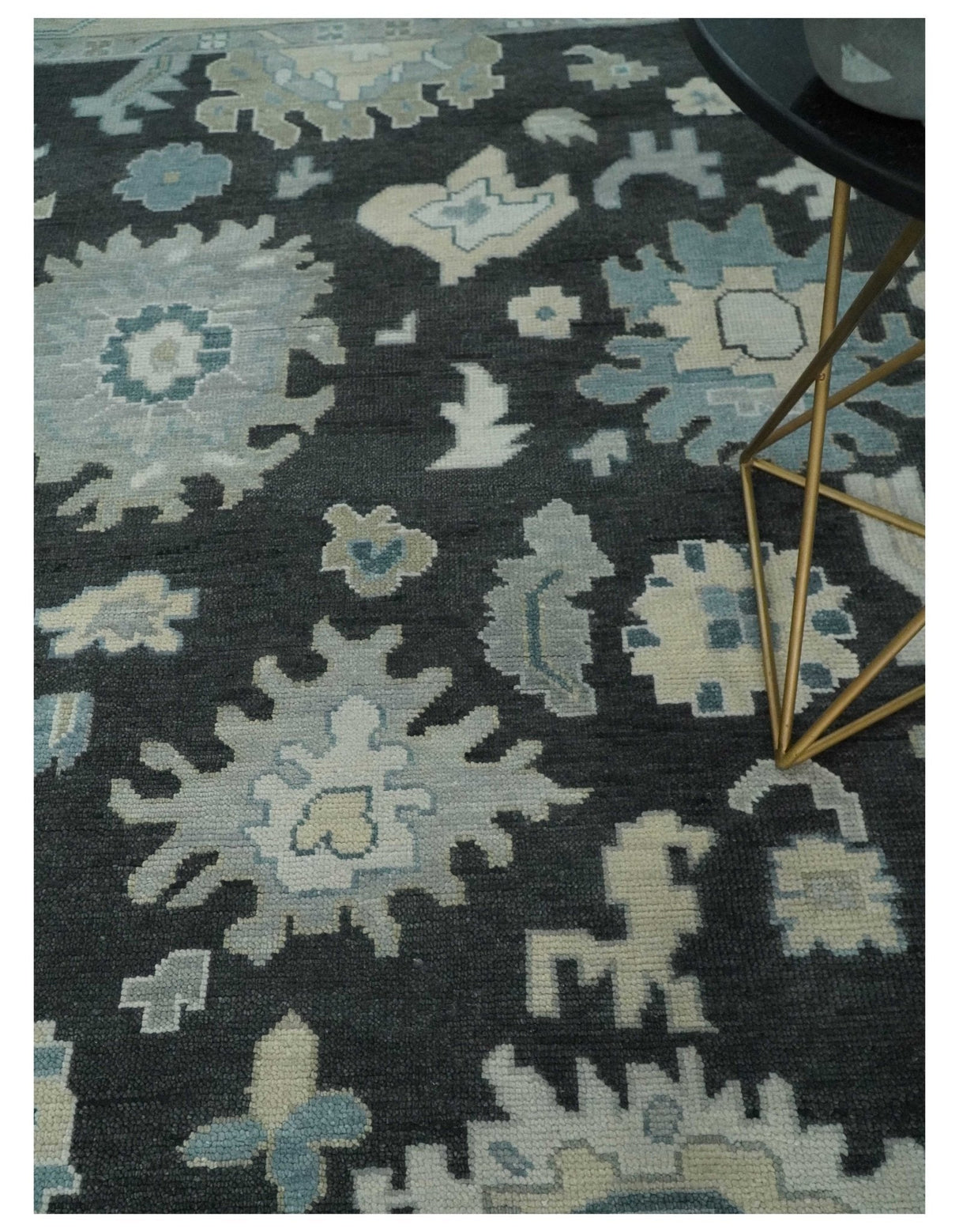 Antique look Black, Beige and Silver Hand Knotted Traditional Oushak Multi Size Wool Area Rug