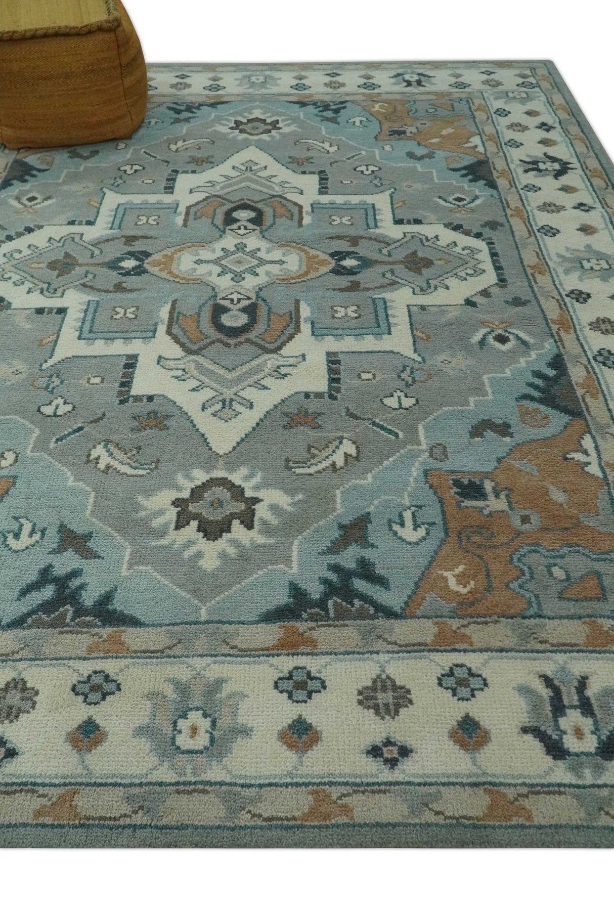 Traditional Heriz Gray and Ivory Floral Hand Knotted Custom Made wool Area Rug