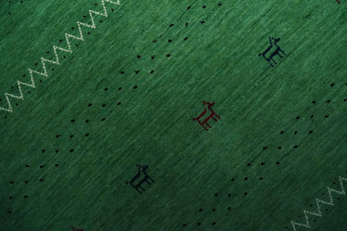 Tribal Design Green Custom Made Traditional Hand loom Wool Area Rug