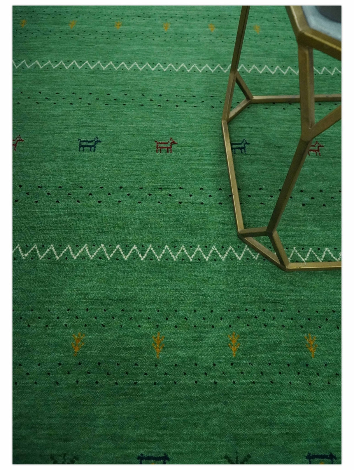 Tribal Design Green Custom Made Traditional Hand loom Wool Area Rug