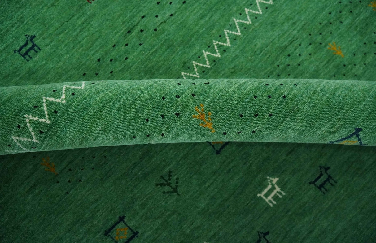 Tribal Design Green Custom Made Traditional Hand loom Wool Area Rug