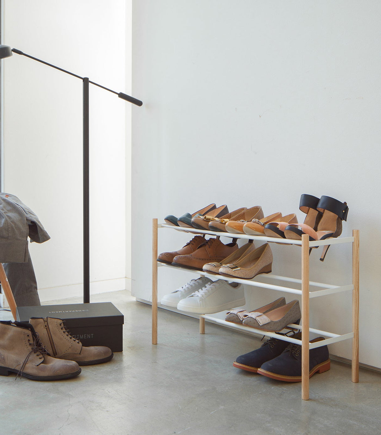 Expandable Shoe Rack (18" H) - Steel + Wood