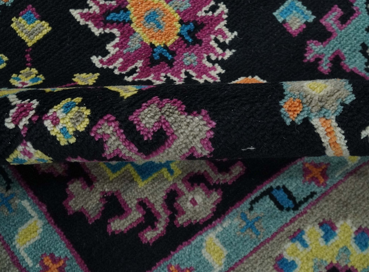 Vibrant Colorful Black, Beige, Purple and Blue Hand Knotted Traditional Oushak Custom Made wool Area Rug