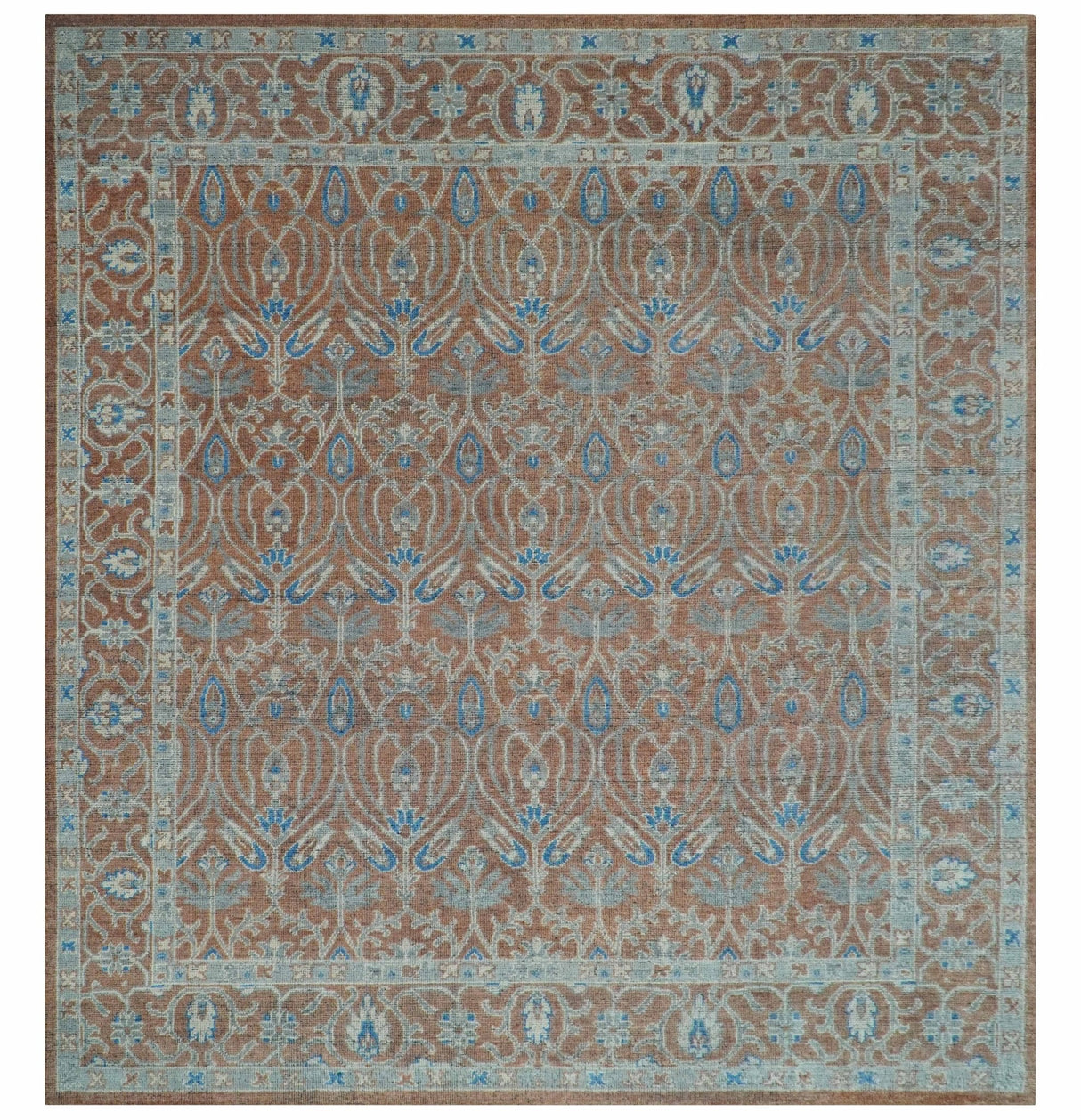 Vintage Style Hand Knotted Serapi Blue and Rust Traditional Custom Made Area Rug