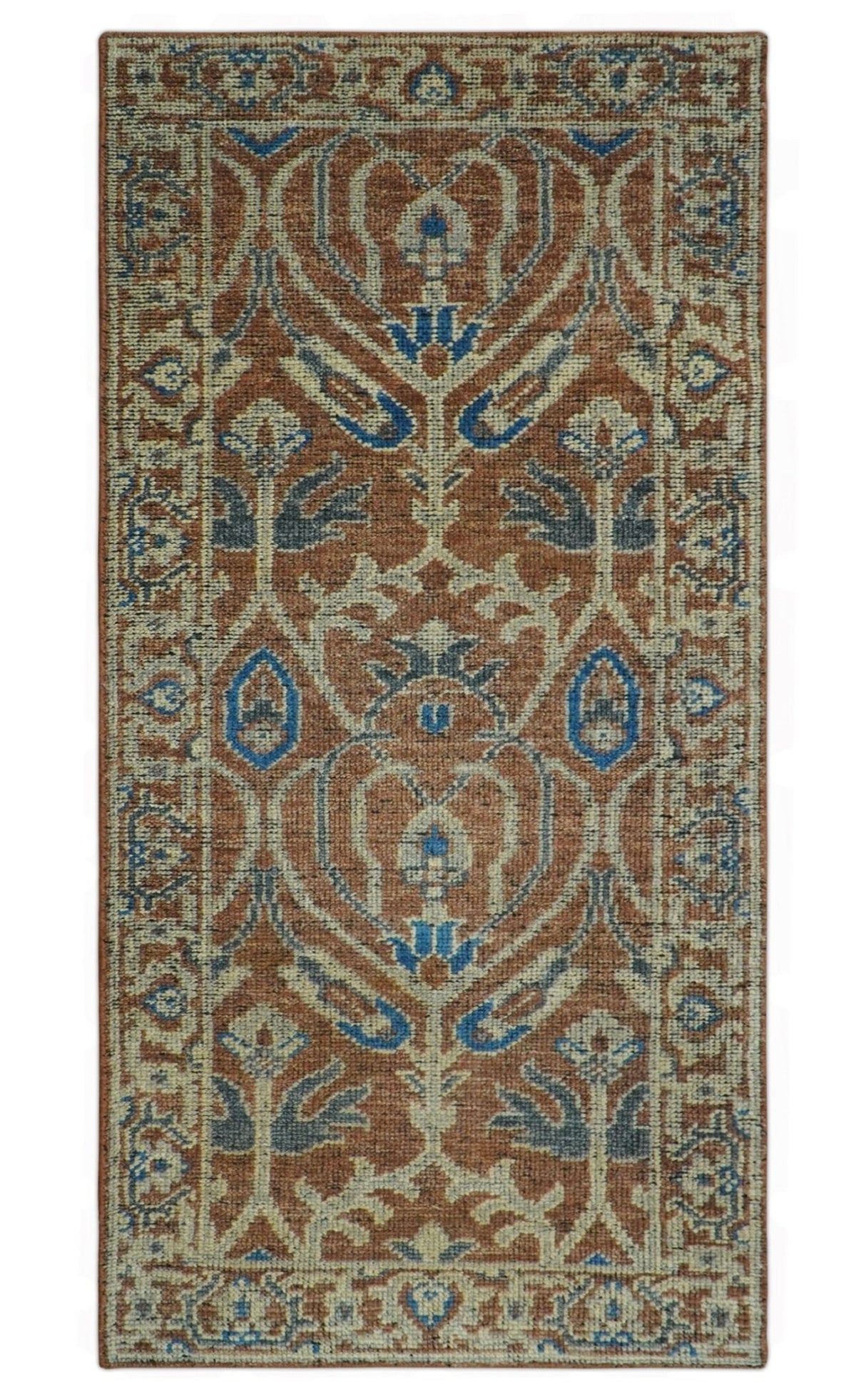 Vintage Style Hand Knotted Serapi Blue and Rust Traditional Custom Made Area Rug